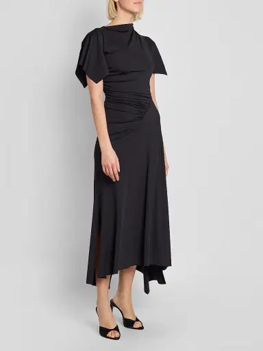 Victoria Beckham Women's Blousey Asymmetric Short-Sleeve Midi Dress - Black - Size 0 | Thumbnail 4 Victoria Beckham Women's Blousey Asymmetric Short-Sleeve Midi Dress - Black - Size 0 | Thumbnail 4