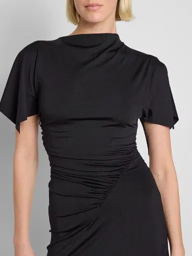 Victoria Beckham Women's Blousey Asymmetric Short-Sleeve Midi Dress - Black - Size 0 | Thumbnail 5 Victoria Beckham Women's Blousey Asymmetric Short-Sleeve Midi Dress - Black - Size 0 | Thumbnail 5