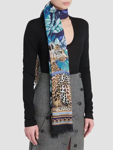 Ferragamo Women's Leopard Print Virgin-Wool Long Scarf | Thumbnail 3 Ferragamo Women's Leopard Print Virgin-Wool Long Scarf | Thumbnail 3