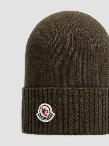 Moncler Men's Beanie Hat in Wool and Cashmere - Olive Green | Thumbnail 3 Moncler Men's Beanie Hat in Wool and Cashmere - Olive Green | Thumbnail 3