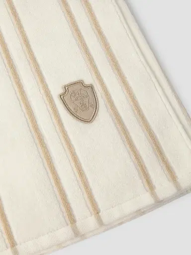 Brunello Cucinelli Striped Cotton Terrycloth Towel with Logo - Ivory | Thumbnail 2 Brunello Cucinelli Striped Cotton Terrycloth Towel with Logo - Ivory | Thumbnail 2