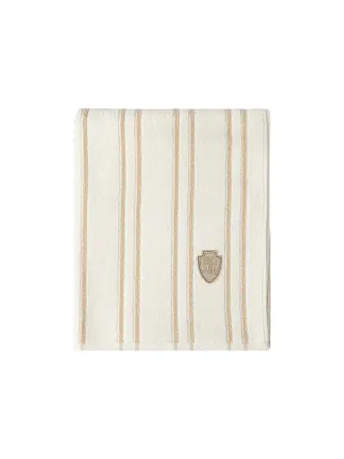 Brunello Cucinelli Striped Cotton Terrycloth Towel with Logo - Ivory | Thumbnail 1 Brunello Cucinelli Striped Cotton Terrycloth Towel with Logo - Ivory | Thumbnail 1