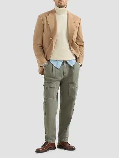 Brunello Cucinelli Men's Camel Flannel One-and-a-Half Breasted Tailor Blazer - Camel | Thumbnail 2 Brunello Cucinelli Men's Camel Flannel One-and-a-Half Breasted Tailor Blazer - Camel | Thumbnail 2