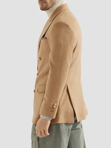 Brunello Cucinelli Men's Camel Flannel One-and-a-Half Breasted Tailor Blazer - Camel | Thumbnail 4 Brunello Cucinelli Men's Camel Flannel One-and-a-Half Breasted Tailor Blazer - Camel | Thumbnail 4