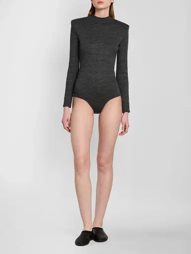 Jil Sander Women's Shoulder Pad Wool Jersey Bodysuit - Antracite | Thumbnail 2 Jil Sander Women's Shoulder Pad Wool Jersey Bodysuit - Antracite | Thumbnail 2