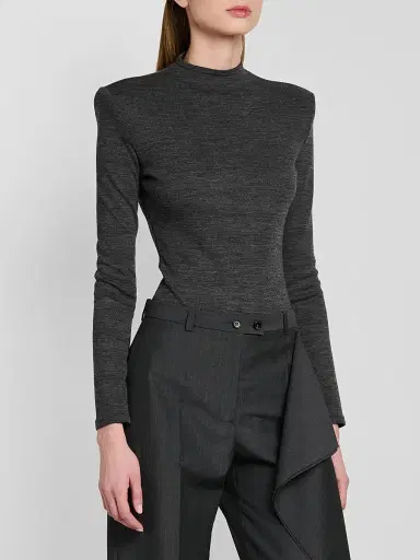 Jil Sander Women's Shoulder Pad Wool Jersey Bodysuit - Antracite | Thumbnail 4 Jil Sander Women's Shoulder Pad Wool Jersey Bodysuit - Antracite | Thumbnail 4