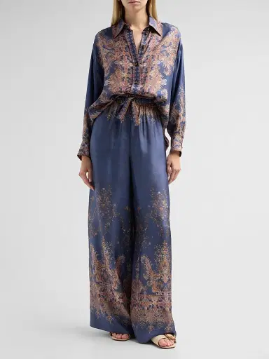 Zimmermann Women's Valiant Paisley Silk Track Pants - Navy Paisley | Thumbnail 2 Zimmermann Women's Valiant Paisley Silk Track Pants - Navy Paisley | Thumbnail 2