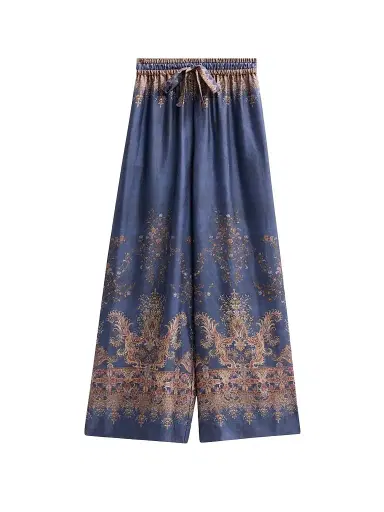 Zimmermann Women's Valiant Paisley Silk Track Pants - Navy Paisley | Thumbnail 1 Zimmermann Women's Valiant Paisley Silk Track Pants - Navy Paisley | Thumbnail 1
