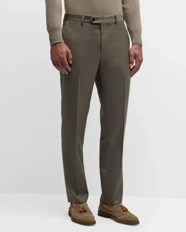 Giorgio Armani Men's Flat-Front Wool Trousers | Thumbnail 4 Giorgio Armani Men's Flat-Front Wool Trousers | Thumbnail 4