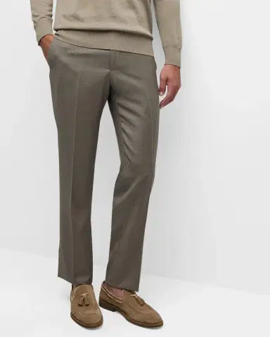 Giorgio Armani Men's Flat-Front Wool Trousers | Thumbnail 6 Giorgio Armani Men's Flat-Front Wool Trousers | Thumbnail 6
