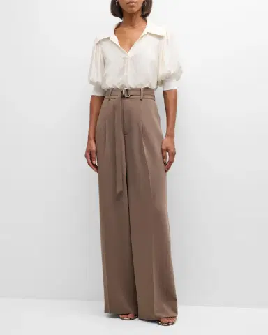 Cinq à Sept Weldon Collared V-Neck Short-Sleeve Silk Combo Top | Thumbnail 2 Cinq à Sept Weldon Collared V-Neck Short-Sleeve Silk Combo Top | Thumbnail 2