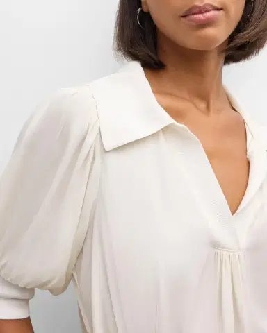 Cinq à Sept Weldon Collared V-Neck Short-Sleeve Silk Combo Top | Thumbnail 5 Cinq à Sept Weldon Collared V-Neck Short-Sleeve Silk Combo Top | Thumbnail 5