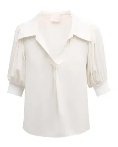 Cinq à Sept Weldon Collared V-Neck Short-Sleeve Silk Combo Top | Thumbnail 1 Cinq à Sept Weldon Collared V-Neck Short-Sleeve Silk Combo Top | Thumbnail 1