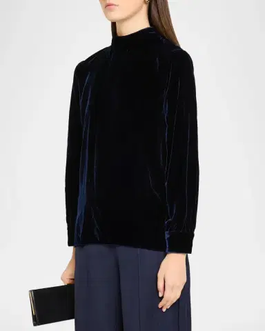 Giorgio Armani Mock-Neck Velvet Long-Sleeve Shirt | Thumbnail 4 Giorgio Armani Mock-Neck Velvet Long-Sleeve Shirt | Thumbnail 4