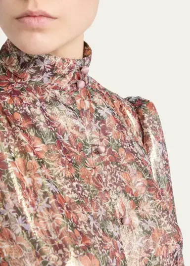 Valentino Garavani Metallic Floral Balloon-Sleeve Button-Down Shirt | Thumbnail 4 Valentino Garavani Metallic Floral Balloon-Sleeve Button-Down Shirt | Thumbnail 4