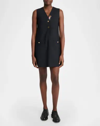 Thom Browne Surplice V-Neck Wool Shift Minidress | Thumbnail 2 Thom Browne Surplice V-Neck Wool Shift Minidress | Thumbnail 2