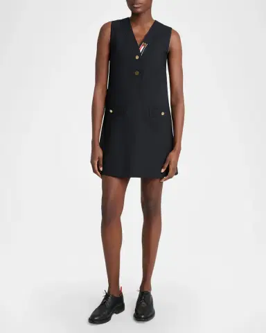 Thom Browne Surplice V-Neck Wool Shift Minidress | Thumbnail 4 Thom Browne Surplice V-Neck Wool Shift Minidress | Thumbnail 4