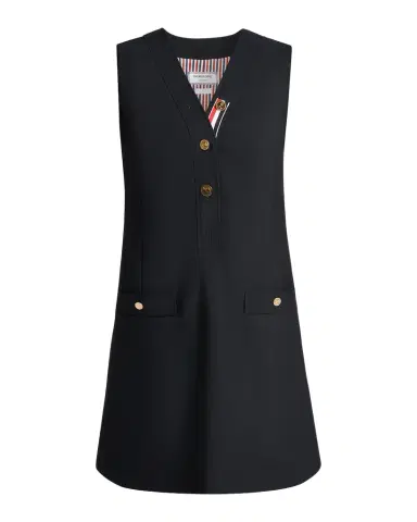 Thom Browne Surplice V-Neck Wool Shift Minidress | Thumbnail 1 Thom Browne Surplice V-Neck Wool Shift Minidress | Thumbnail 1