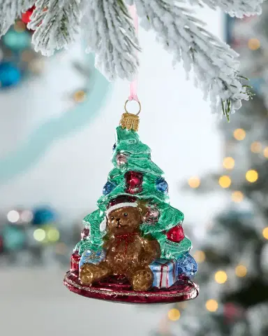 Exclusive Teddy Bear by the Tree Christmas Ornament | Thumbnail 1 Exclusive Teddy Bear by the Tree Christmas Ornament | Thumbnail 1