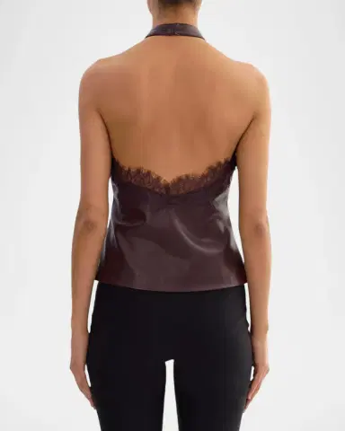 LAMARQUE Ginny Faux Leather Lace-Trim Halter Top | Thumbnail 2 LAMARQUE Ginny Faux Leather Lace-Trim Halter Top | Thumbnail 2