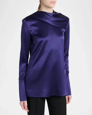 Tom Ford Draped Silk Long-Sleeve Tunic Blouse | Thumbnail 4 Tom Ford Draped Silk Long-Sleeve Tunic Blouse | Thumbnail 4