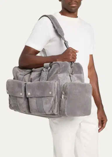 Brunello Cucinelli Men's Suede Oversized-Pocket Duffel Bag | Thumbnail 2 Brunello Cucinelli Men's Suede Oversized-Pocket Duffel Bag | Thumbnail 2