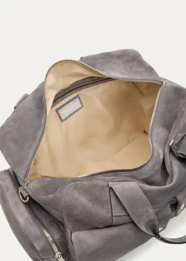 Brunello Cucinelli Men's Suede Oversized-Pocket Duffel Bag | Thumbnail 4 Brunello Cucinelli Men's Suede Oversized-Pocket Duffel Bag | Thumbnail 4
