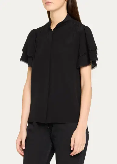 Frame Arcadia Silk Short-Sleeve Top | Thumbnail 4 Frame Arcadia Silk Short-Sleeve Top | Thumbnail 4