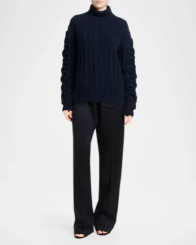 Etro Loop-Sleeve Cable Knit Turtleneck Sweater | Thumbnail 2 Etro Loop-Sleeve Cable Knit Turtleneck Sweater | Thumbnail 2