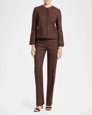 Etro Feather-Trim Houndstooth Wool Single-Breasted Jacket | Thumbnail 2 Etro Feather-Trim Houndstooth Wool Single-Breasted Jacket | Thumbnail 2