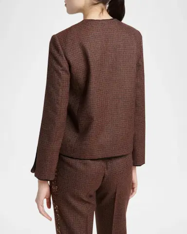 Etro Feather-Trim Houndstooth Wool Single-Breasted Jacket | Thumbnail 3 Etro Feather-Trim Houndstooth Wool Single-Breasted Jacket | Thumbnail 3
