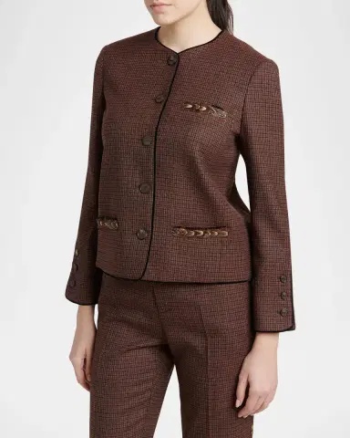Etro Feather-Trim Houndstooth Wool Single-Breasted Jacket | Thumbnail 4 Etro Feather-Trim Houndstooth Wool Single-Breasted Jacket | Thumbnail 4