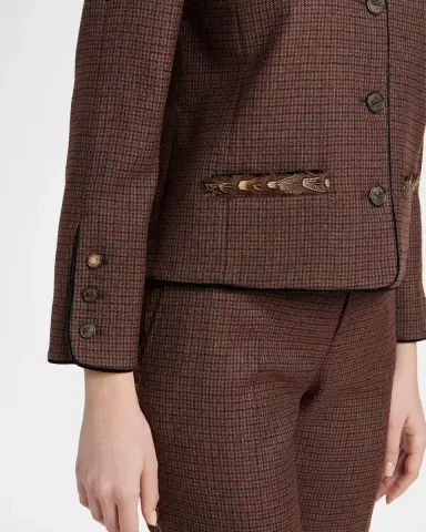 Etro Feather-Trim Houndstooth Wool Single-Breasted Jacket | Thumbnail 5 Etro Feather-Trim Houndstooth Wool Single-Breasted Jacket | Thumbnail 5