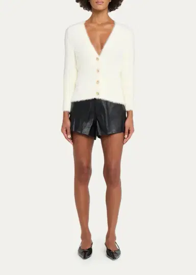 L'Agence Virelle Braided-Waistband Faux-Leather Shorts | Thumbnail 2 L'Agence Virelle Braided-Waistband Faux-Leather Shorts | Thumbnail 2