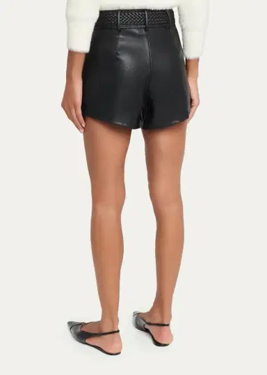 L'Agence Virelle Braided-Waistband Faux-Leather Shorts | Thumbnail 3 L'Agence Virelle Braided-Waistband Faux-Leather Shorts | Thumbnail 3