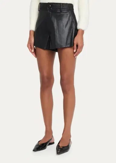 L'Agence Virelle Braided-Waistband Faux-Leather Shorts | Thumbnail 4 L'Agence Virelle Braided-Waistband Faux-Leather Shorts | Thumbnail 4