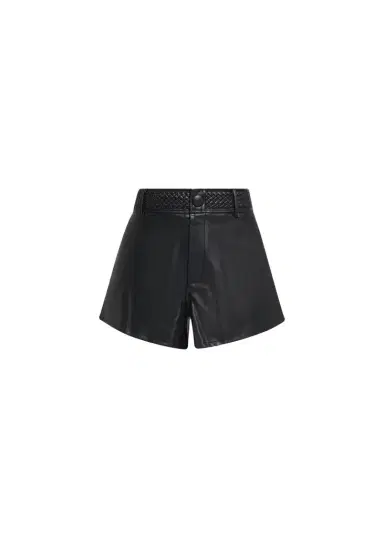 L'Agence Virelle Braided-Waistband Faux-Leather Shorts | Thumbnail 1 L'Agence Virelle Braided-Waistband Faux-Leather Shorts | Thumbnail 1