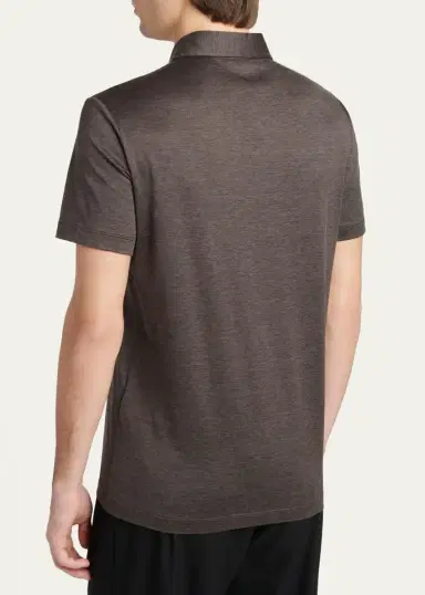 Giorgio Armani Men's Silk and Cotton Heathered Polo Shirt | Thumbnail 3 Giorgio Armani Men's Silk and Cotton Heathered Polo Shirt | Thumbnail 3