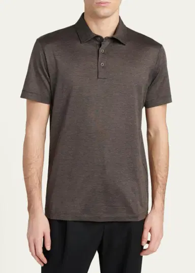 Giorgio Armani Men's Silk and Cotton Heathered Polo Shirt | Thumbnail 4 Giorgio Armani Men's Silk and Cotton Heathered Polo Shirt | Thumbnail 4