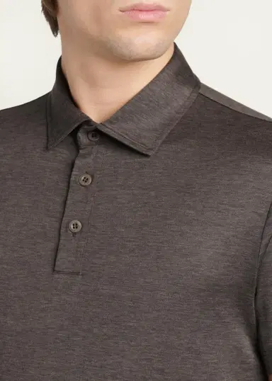 Giorgio Armani Men's Silk and Cotton Heathered Polo Shirt | Thumbnail 5 Giorgio Armani Men's Silk and Cotton Heathered Polo Shirt | Thumbnail 5