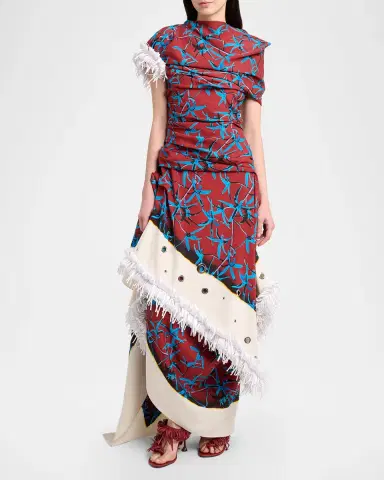 Proenza Schouler Bodine Asymmetric Draped Grommet Fringe High-Low Dress | Thumbnail 2 Proenza Schouler Bodine Asymmetric Draped Grommet Fringe High-Low Dress | Thumbnail 2