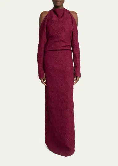 Proenza Schouler Lina Crushed Silk Habotai Long-Sleeve Halter Gown | Thumbnail 2 Proenza Schouler Lina Crushed Silk Habotai Long-Sleeve Halter Gown | Thumbnail 2