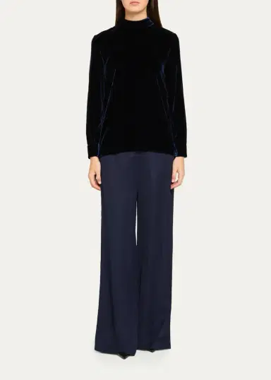 Giorgio Armani Mock-Neck Velvet Long-Sleeve Shirt | Thumbnail 2 Giorgio Armani Mock-Neck Velvet Long-Sleeve Shirt | Thumbnail 2