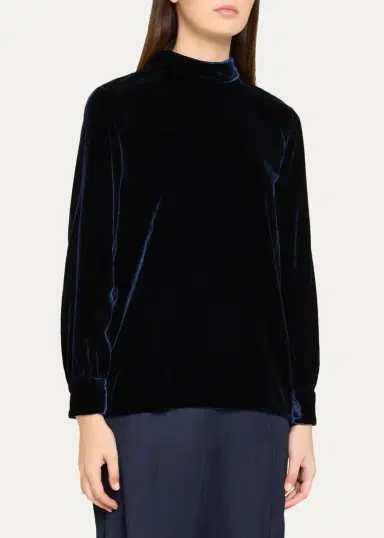 Giorgio Armani Mock-Neck Velvet Long-Sleeve Shirt | Thumbnail 4 Giorgio Armani Mock-Neck Velvet Long-Sleeve Shirt | Thumbnail 4