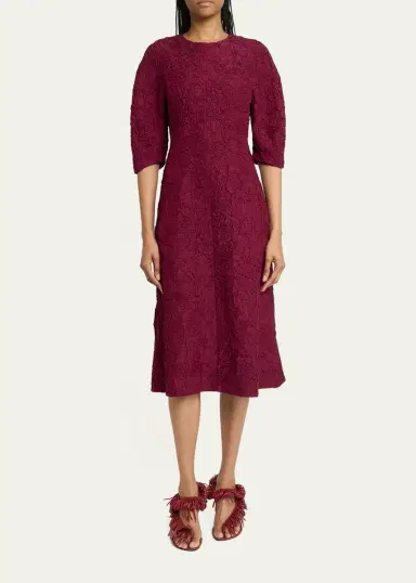 Proenza Schouler Alin Crushed Silk Curved-Sleeve Midi Dress | Thumbnail 2 Proenza Schouler Alin Crushed Silk Curved-Sleeve Midi Dress | Thumbnail 2