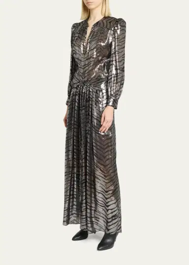 Isabel Marant Felby Metallic Tiger-Print Long-Sleeve Maxi Dress | Thumbnail 4 Isabel Marant Felby Metallic Tiger-Print Long-Sleeve Maxi Dress | Thumbnail 4