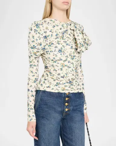 Ulla Johnson Neema Printed Draped Jersey Top | Thumbnail 4 Ulla Johnson Neema Printed Draped Jersey Top | Thumbnail 4