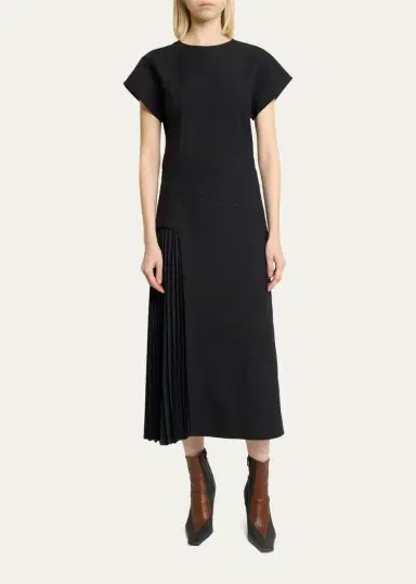 Proenza Schouler Ria Cap-Sleeve Pleated Panel Midi Dress | Thumbnail 2 Proenza Schouler Ria Cap-Sleeve Pleated Panel Midi Dress | Thumbnail 2