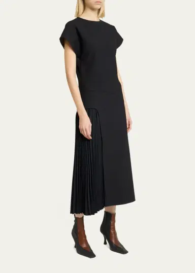 Proenza Schouler Ria Cap-Sleeve Pleated Panel Midi Dress | Thumbnail 4 Proenza Schouler Ria Cap-Sleeve Pleated Panel Midi Dress | Thumbnail 4