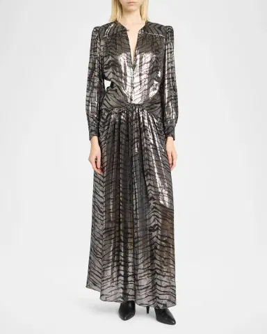 Isabel Marant Felby Metallic Tiger-Print Long-Sleeve Maxi Dress | Thumbnail 2 Isabel Marant Felby Metallic Tiger-Print Long-Sleeve Maxi Dress | Thumbnail 2